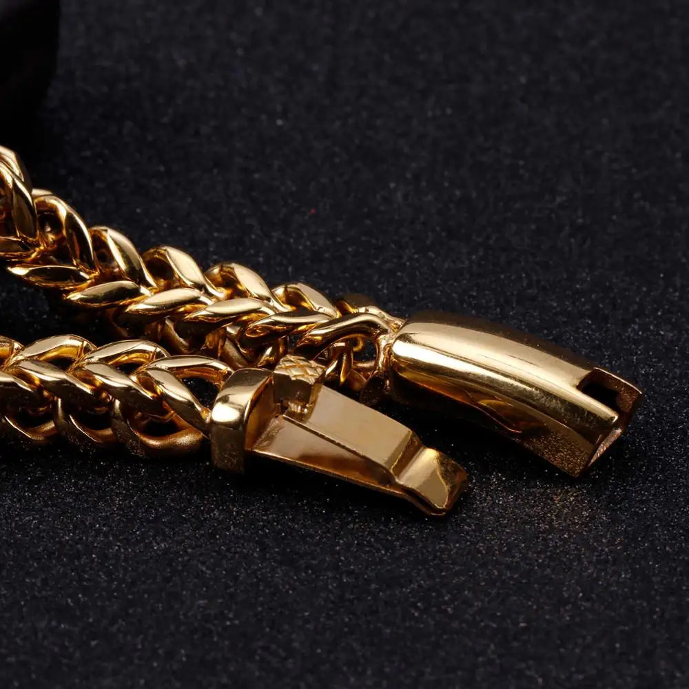 KALEN 316L Stainless Steel Shiny Spring Clasp Link Chain Bracelet Men