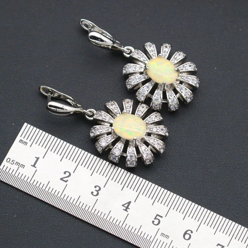 XOTICA Silver Jewelry for Women White Opal Earrings Pendant Necklace Ring Set for Wedding Party Engagement-Christmas Gift