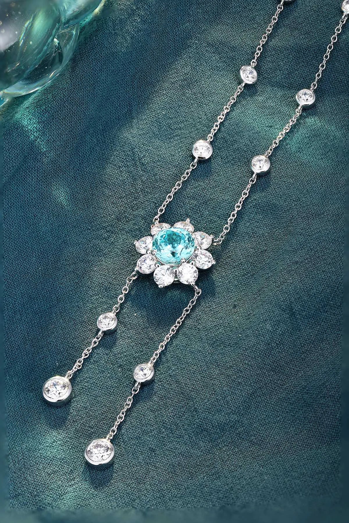 Gemfiori Anster 925 Sterling Silver High-quality Cultivated Paraiba Necklace - Suitable for Parties or As a Gift