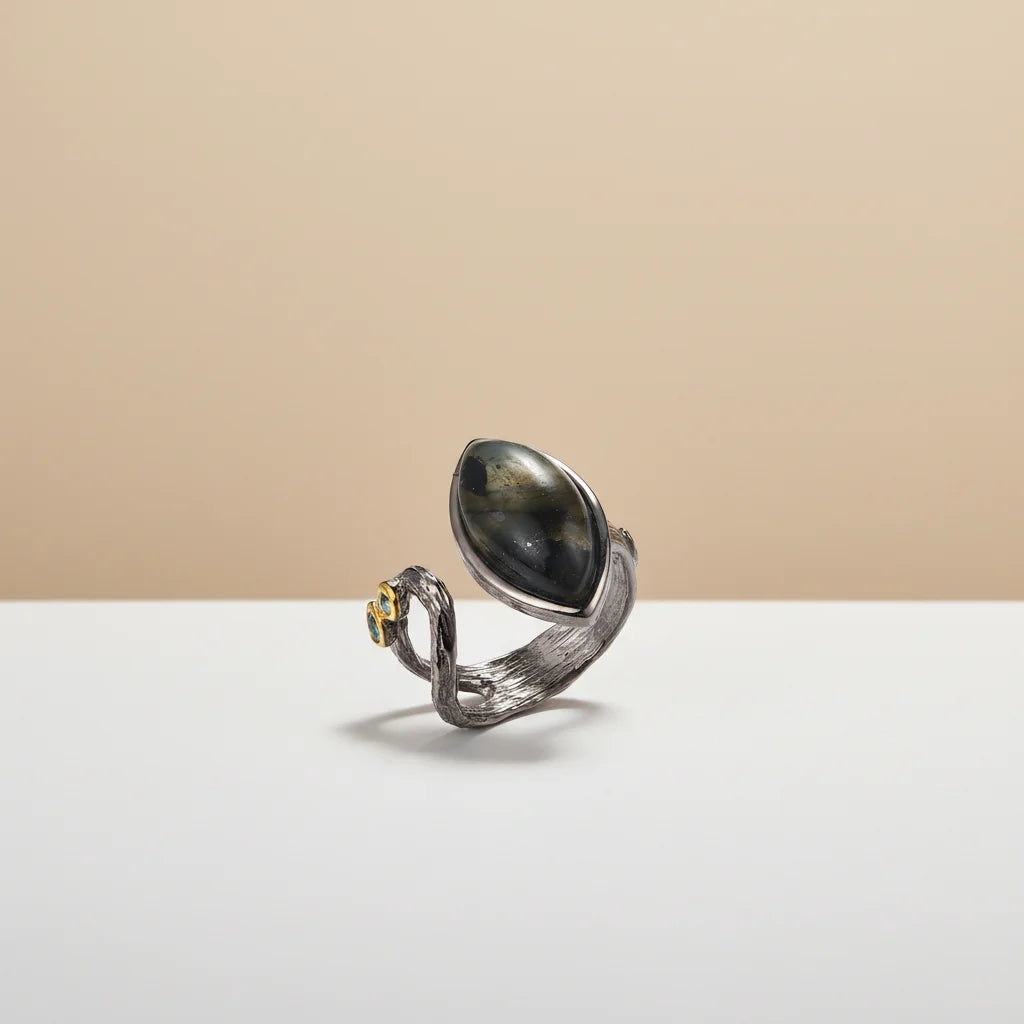 Gemstone Jewellery Plated Rings Handmade Rings Blue Gold 925 Sterling Silver Topaz Raw Stone India Vintage Perfect Bezel Setting