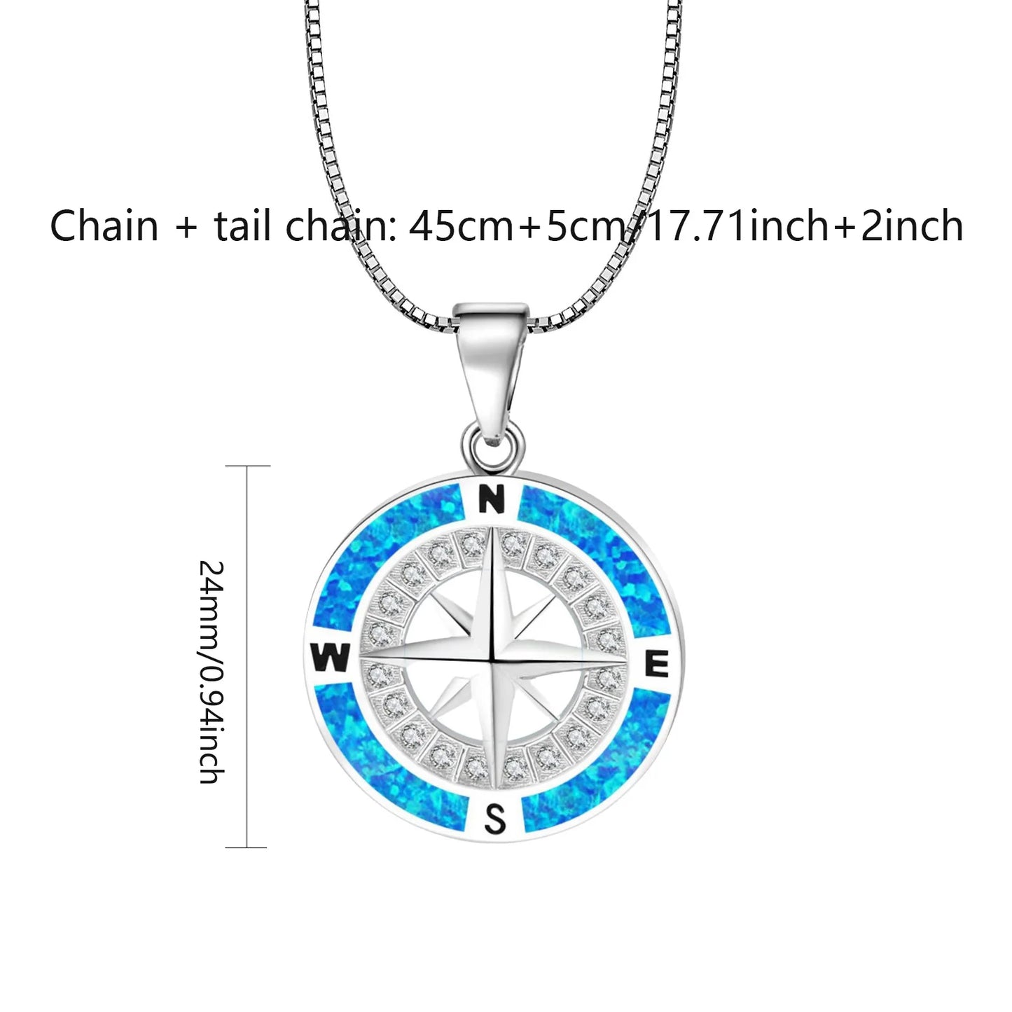 Minimalist Compass Pendant Necklace | Blue Opal & CZ Accents - Elegant Nautical Jewelry for Women