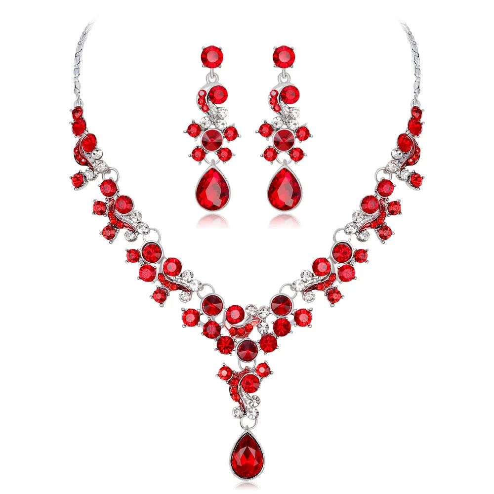 RFJEWEL Bridal Jewelry Necklace Earrings Set Plated for Wedding Dress Gold Cheap Price Elegant with Blue, White Red Romantic N/A