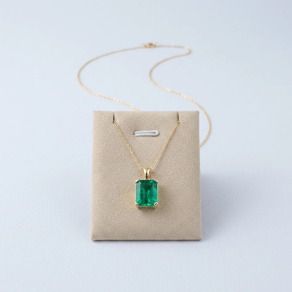 ArtistA 14k Yellow Gold Jewelry 10x12mm Green Lab Hydrothermal Colombian Emerald Stone Chain Pendant Necklace Earring Combination