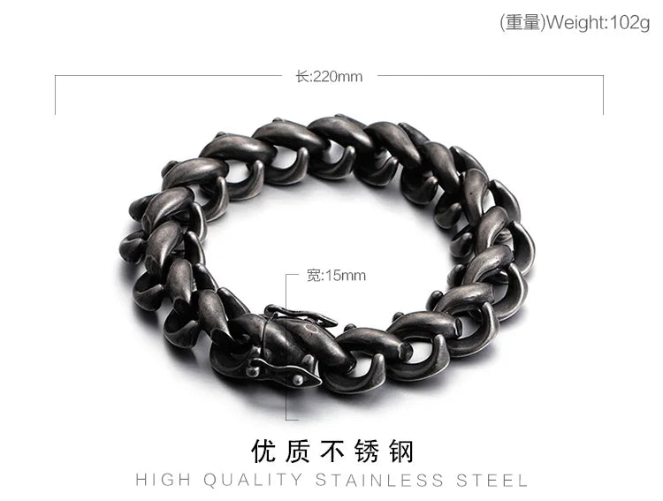 VIKING Mens Punk Geometric Link Bracelet – Oxidized Black Stainless Steel