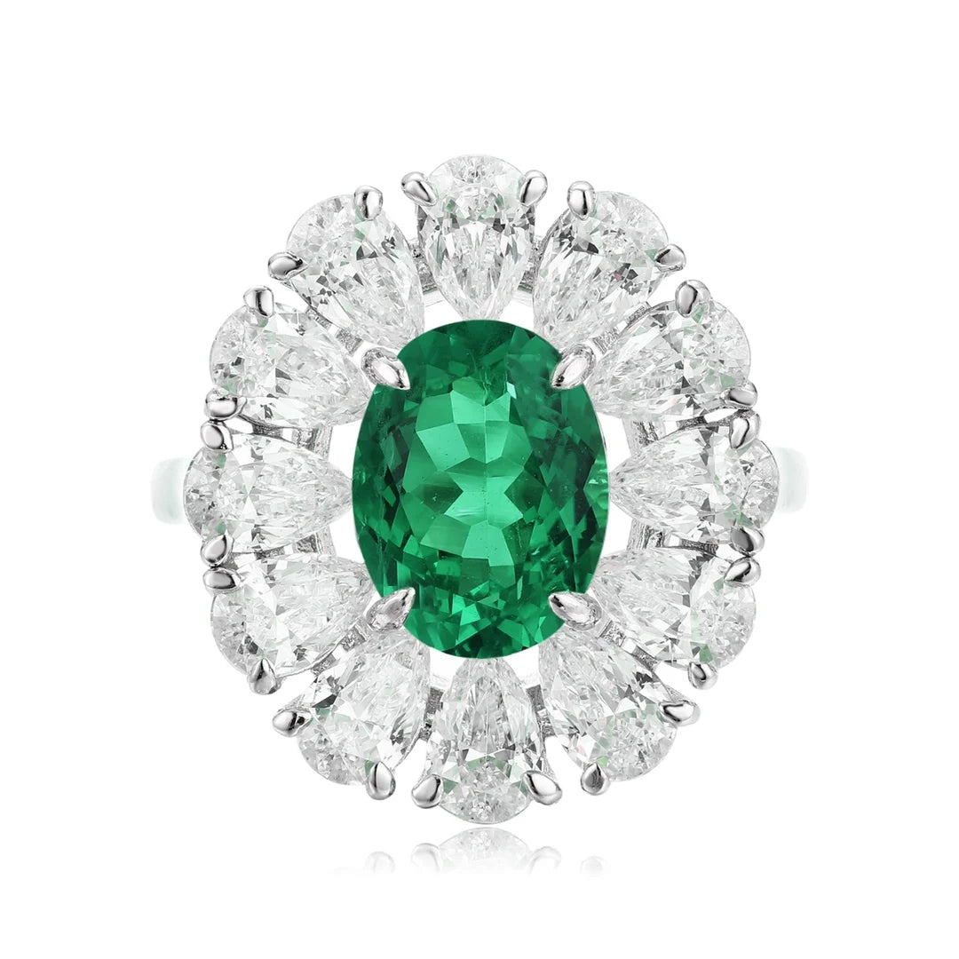 Gemfiori S925 Silver Cultivated Emerald Ring Main Stone: 2.17CT Side Stones:5.64CT Weight: 5.863g