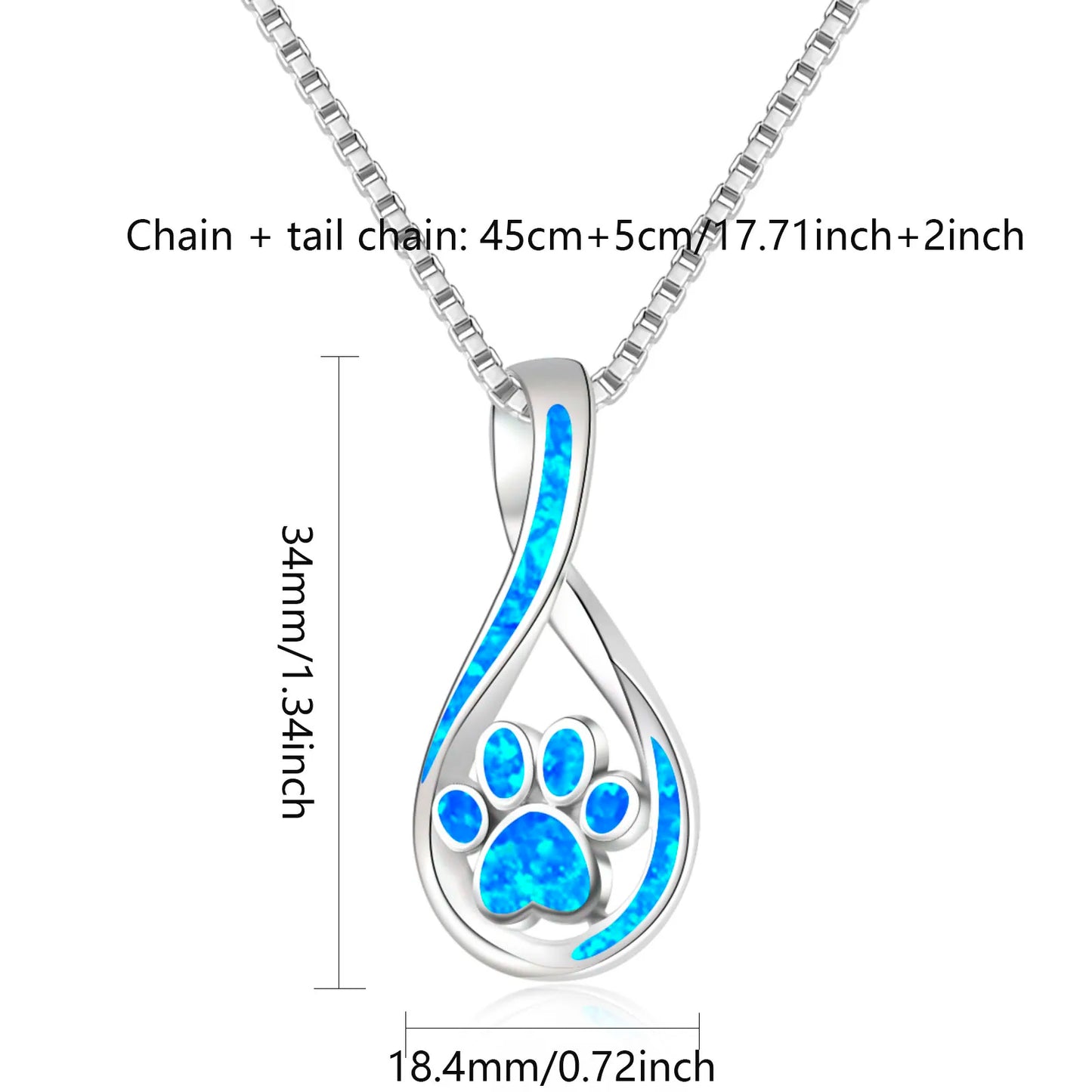 Eternal Pet Paw Opal Pendant Necklace-Blue Fire Opal Infinity Claw Print Design | Copper Silver Plated Pet Memorial Bulk Gift