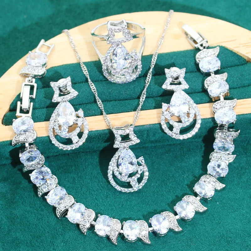 XOTICA Blue Zircon 925 Silver Bridal Jewelry Set for Women Earrings Necklace Pendant Ring Bracelet for Wedding Party Birthday Gifts
