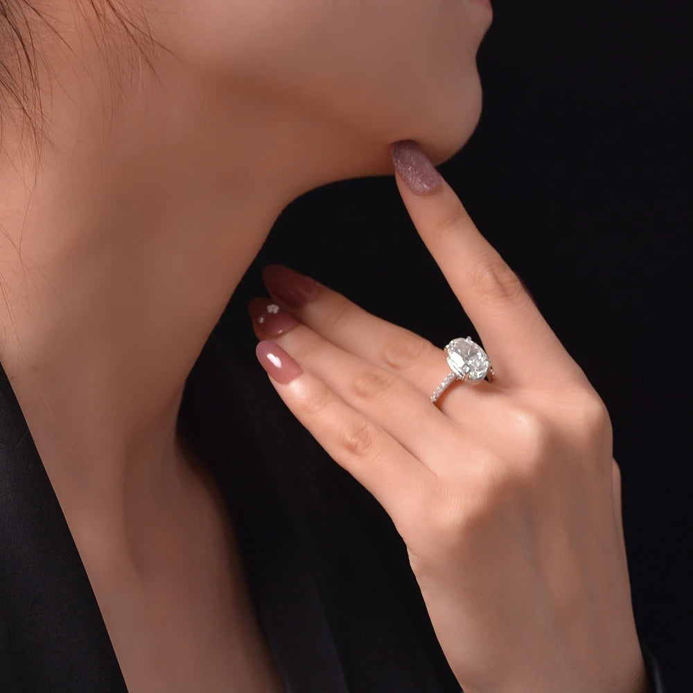 MuShan Jewelry Factory 4ct High Carbon Diamond Ring 925 Set With 9*13 European and American Style Light Luxury Women Ring