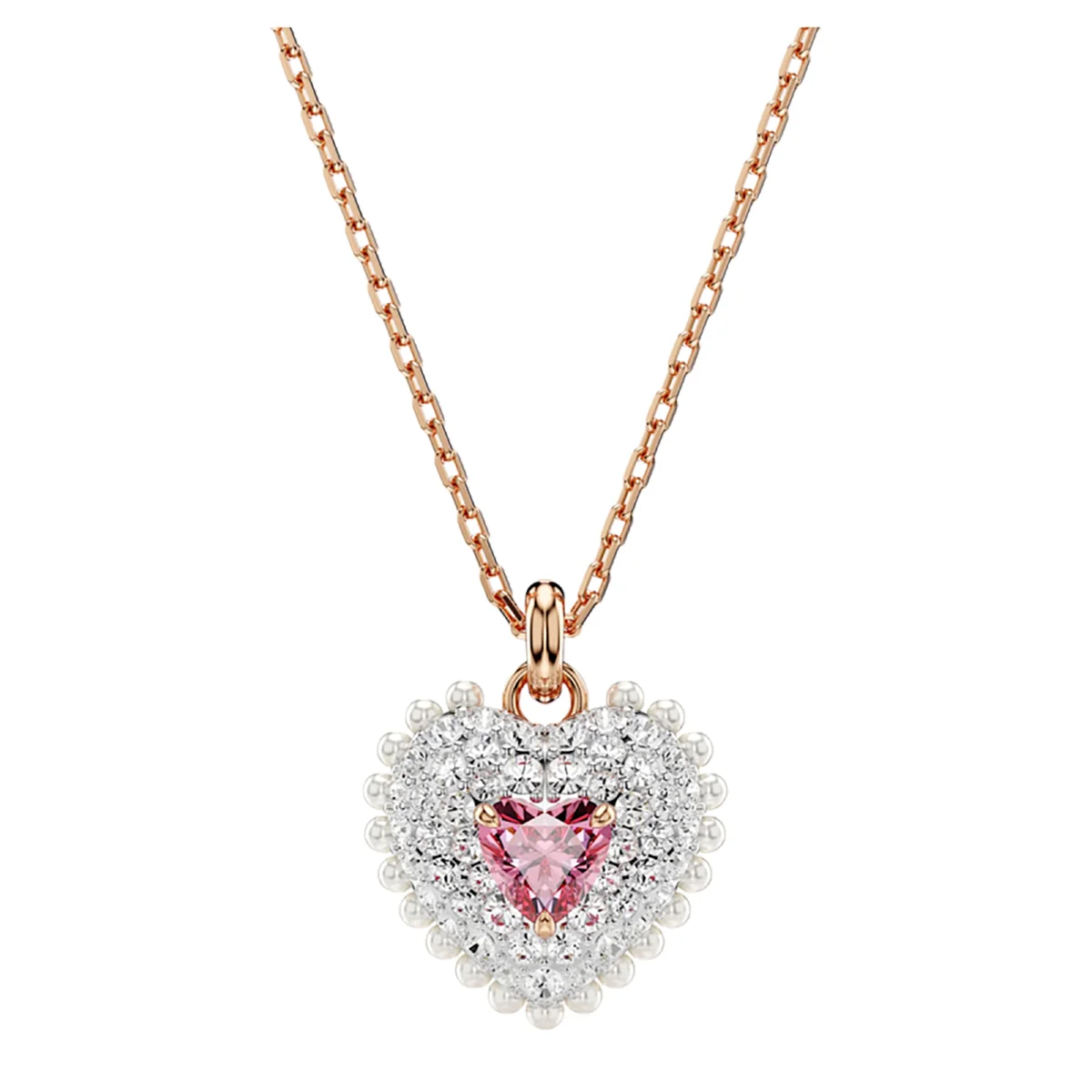 S&S Dainty Love Heart Pendant Necklace, Cubic Zirconia Key Interlocking Necklace Romantic Gift for Her