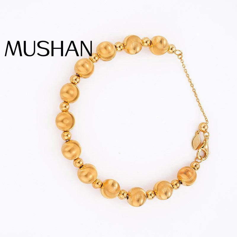 MuShan Jewelry Vintage Cat's Eye Brushed Beaded Bracelet Women Italian Gold-plated 925 Silver Wedding Gift