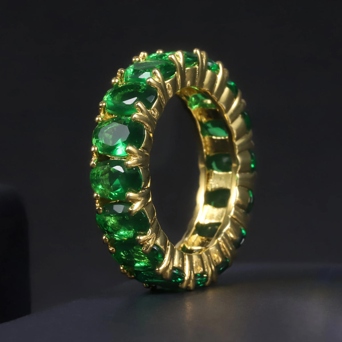 ArtistA C7530 Abiding Oval 4*6MM Colored Gemstone Eternity Band Glass Blue Sapphire Emerald Cubic Zirconia 925 Silver Band Ring