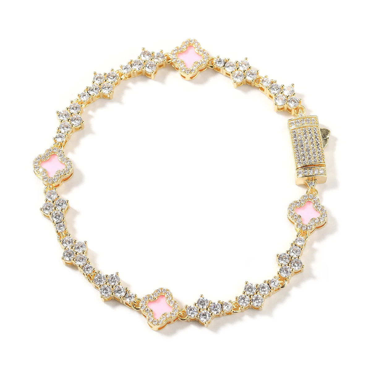 New Arrival Jewelry Iced Out Cross Chain Bracelet Four Leaf Clover Shell Pearl Bracelets for Anniversary Gift Party Jewelry