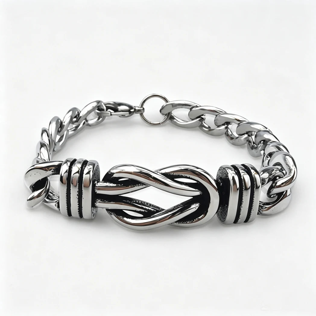 Vintage Men's Stainless Steel Bracelet Gothic Skull Celtic Knot Cross Cuban Chain Woven Braid Street Style Jewelry Gift