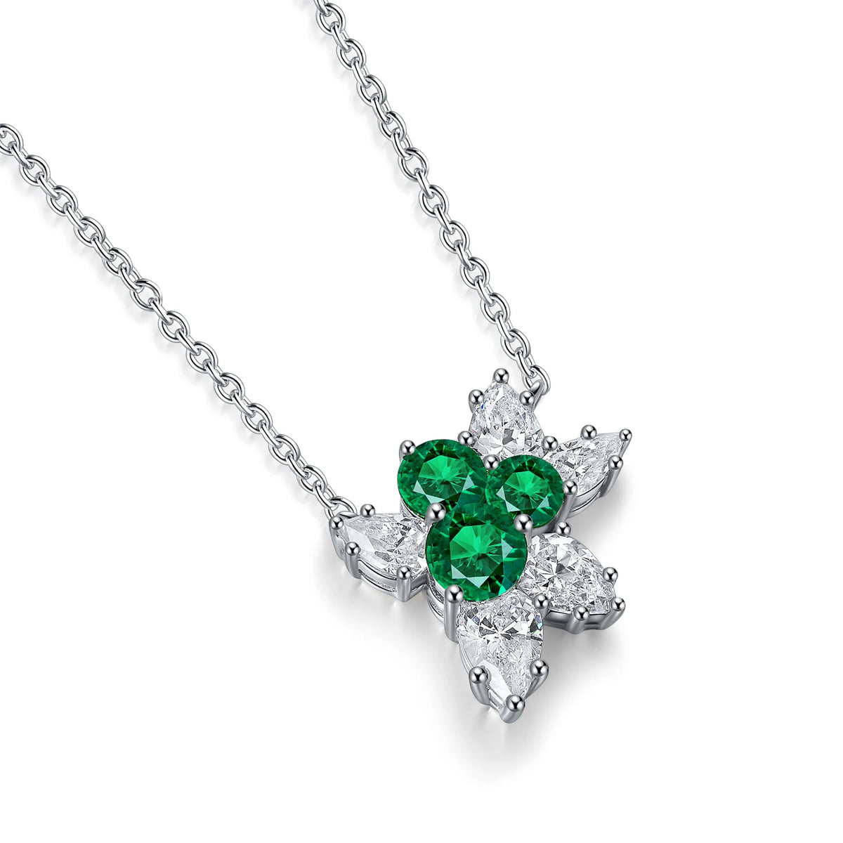 Gemfiori Anster 925 Sterling Silver High-quality Cultivated Emerald Necklace - Suitable for Parties or As a Gift