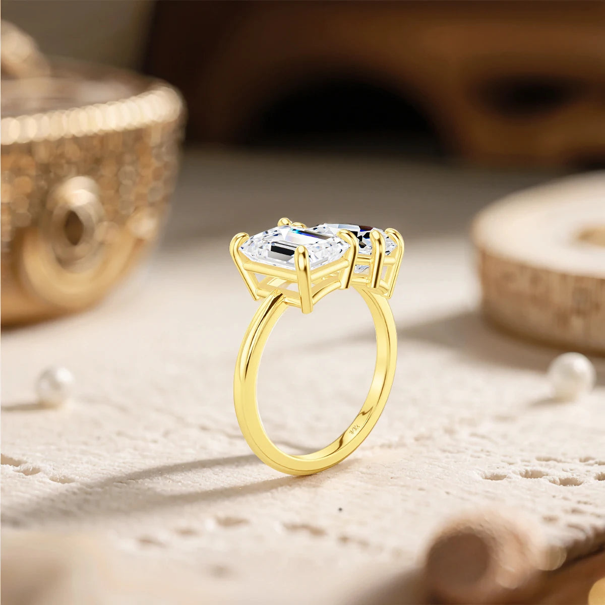 Gioiellieri Fine Jewelry Designer Woman Personalized Engagement Wedding Ring Hollow 14K Gold Double Moissanite Ring