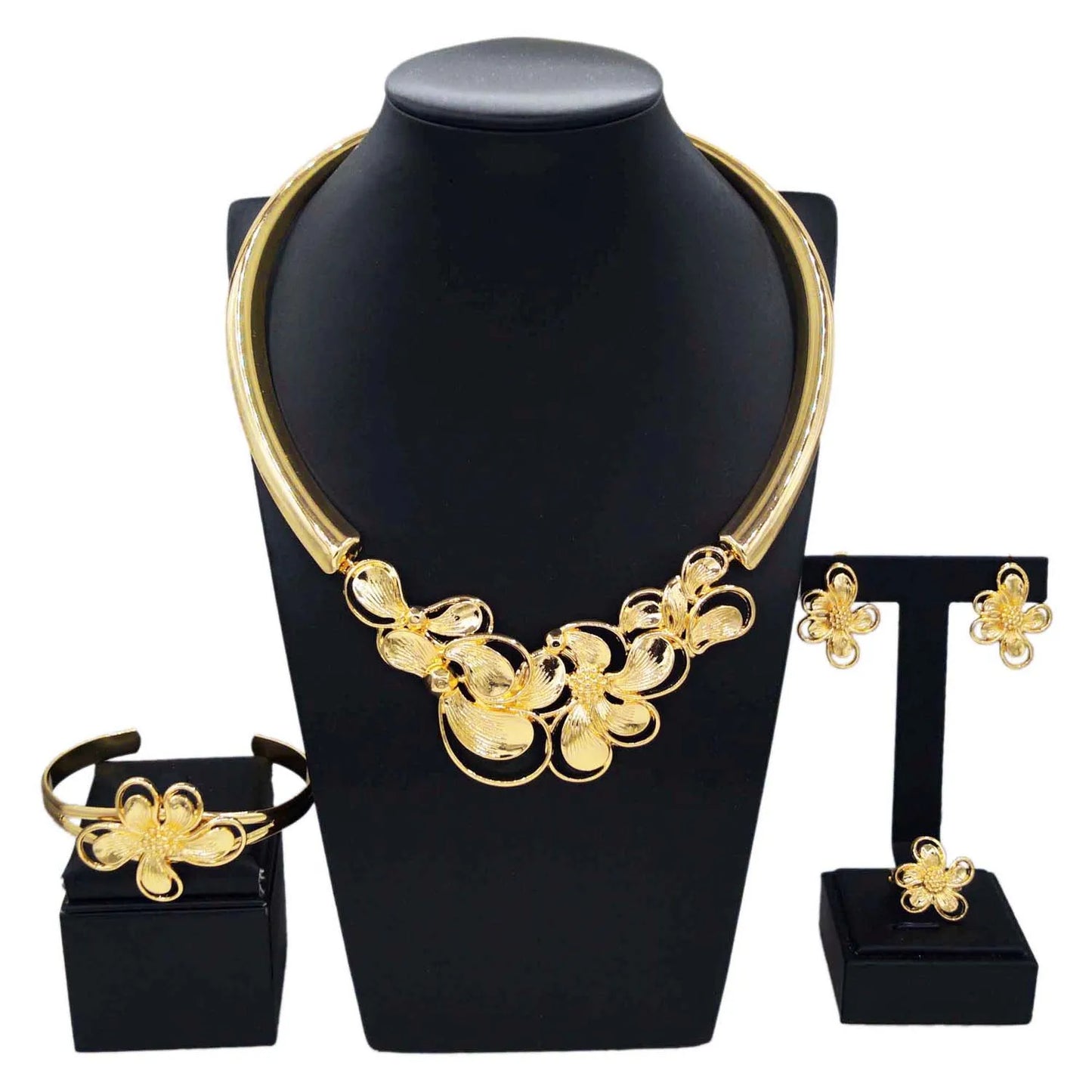 Zhuerrui Electroplated Jewelry Women's Jewelry Set Silver Flowers Necklace Jewelry Sets Fashionable Bridal Accessories HA20053