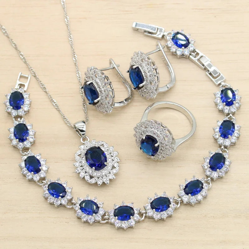 XOTICA 925 Silver Custom Women's Wedding Jewelry Set Zircon Earrings Pendant Necklace Bracelet Ring Gift Set Alloy Material for Parties