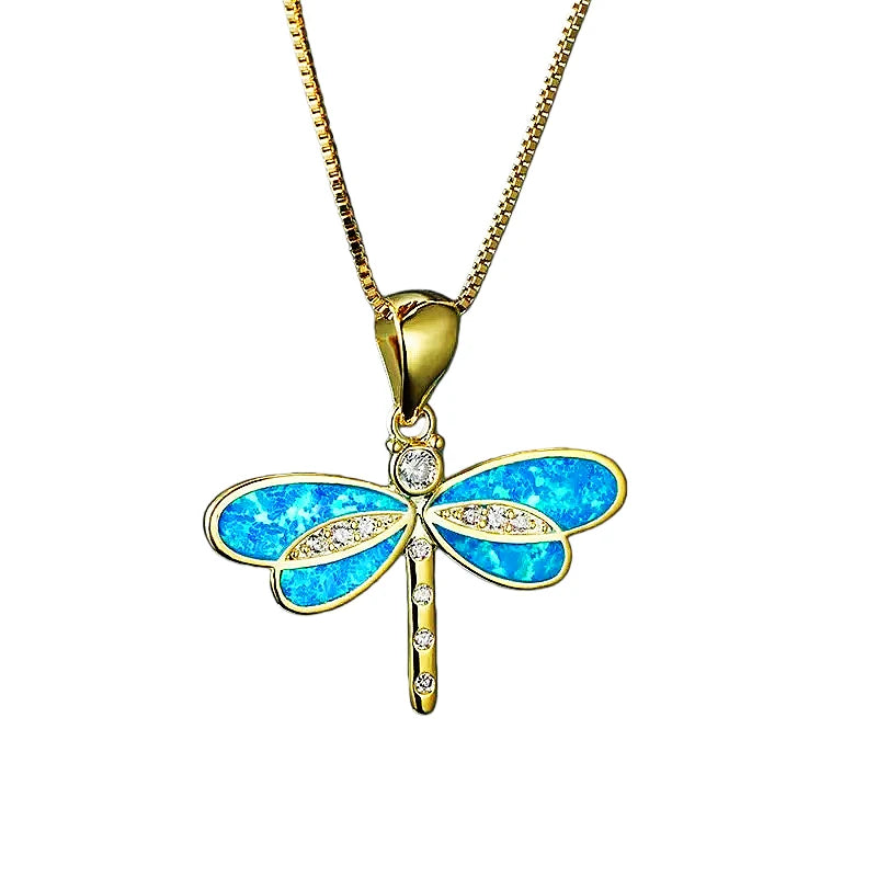 Ocean Theme Dragonfly Necklace Aobao Opal Inlaid Starfish Detail Fashion Jewelry