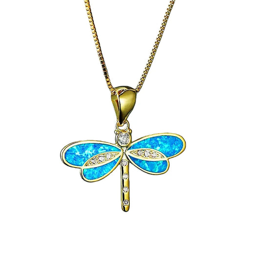 Ocean Theme Dragonfly Necklace Aobao Opal Inlaid Starfish Detail Fashion Jewelry