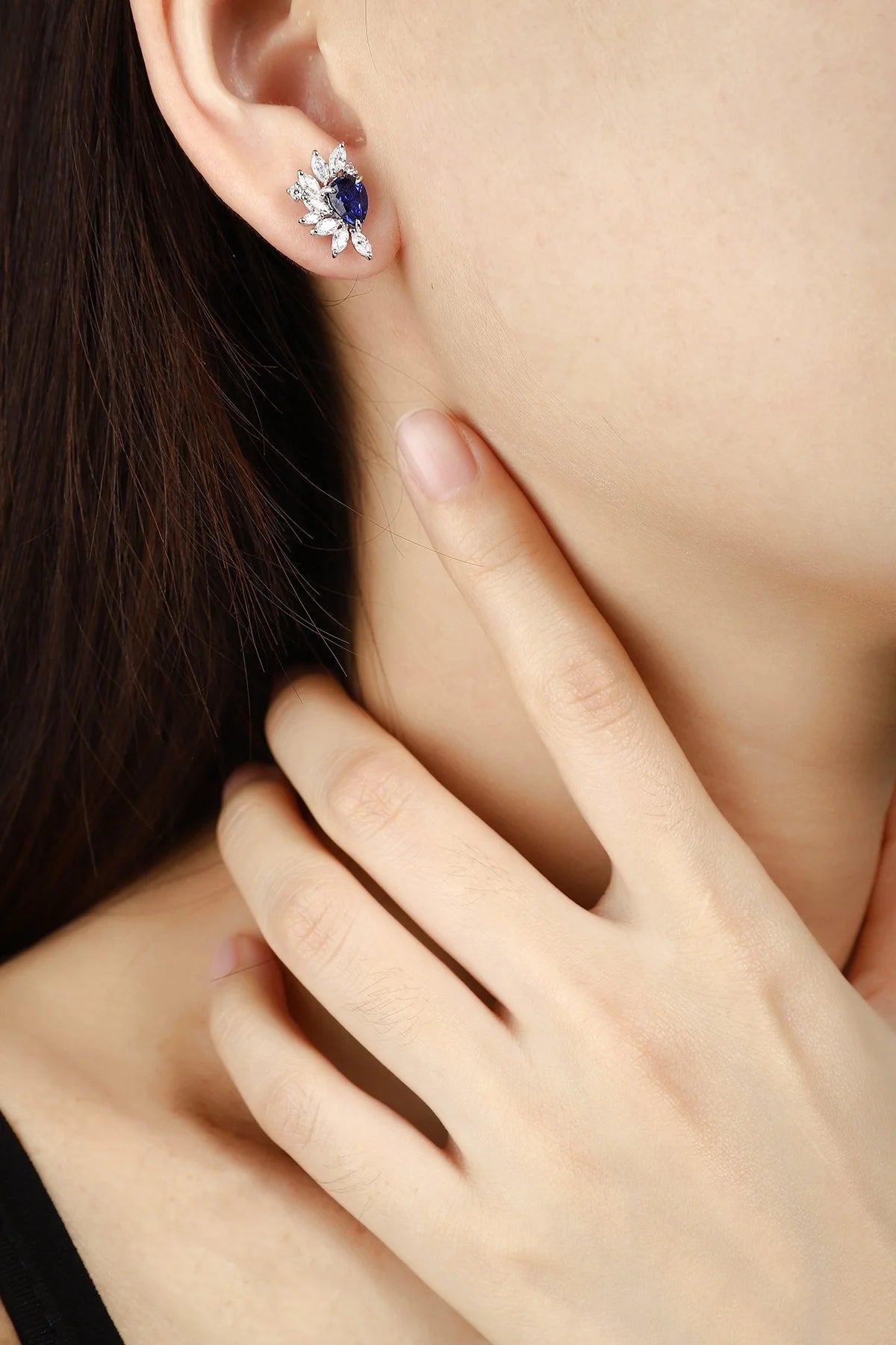 Gemfiori Anster High Quality S925 Lab Grown Sapphire Earring Stud Dainty Gemstone Stud Earrings for Women Daily Wear Gift