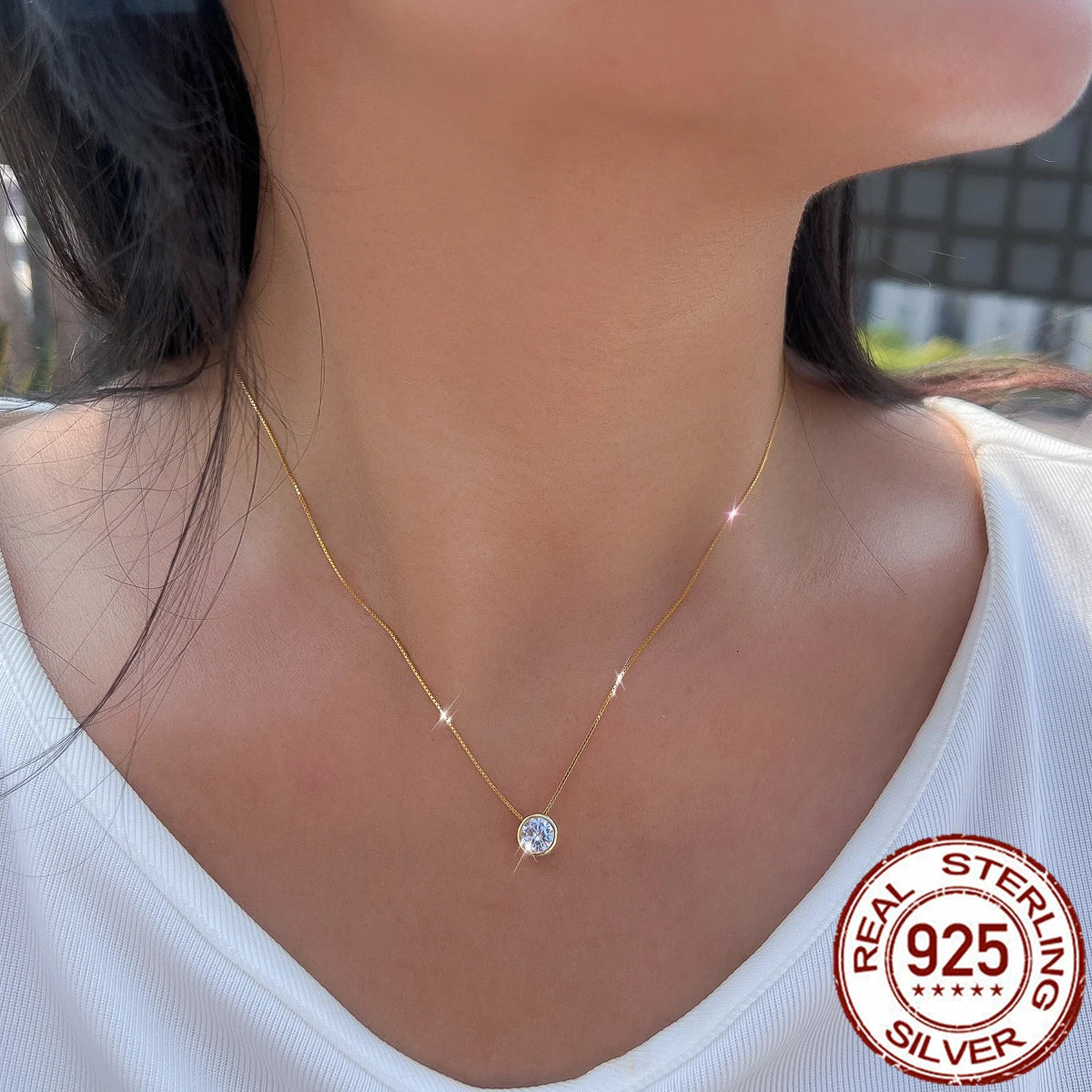 S&S 925 Sterling Silver 7mm CZ Round Pendant Necklace – Gold Plated – Collection