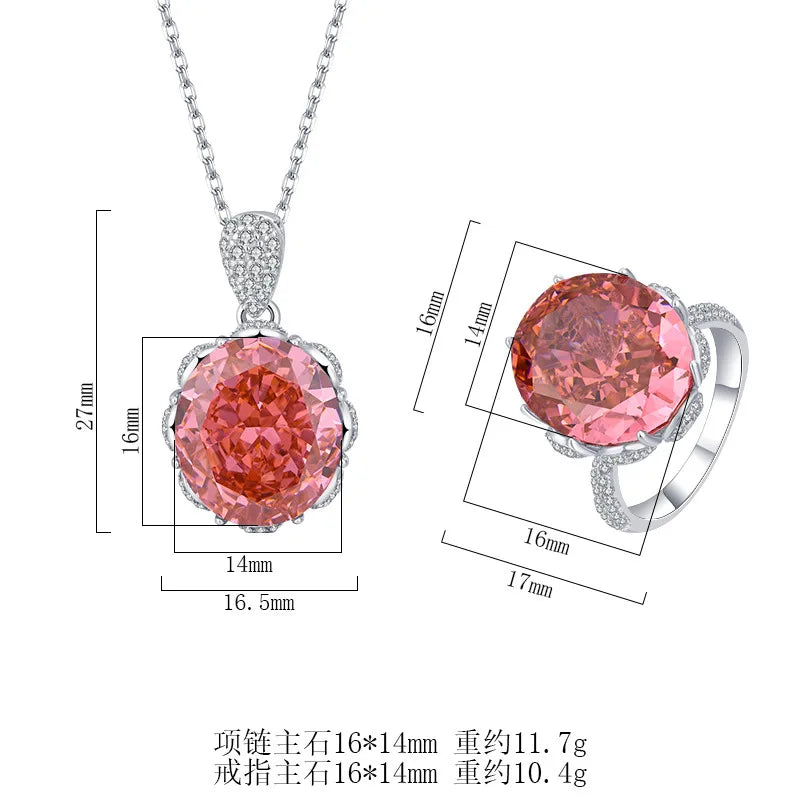 REDheart Copper Alloy Inlaid Zircon Plated Copper Alloy Pendant Ice Flower Temperament Light Luxury Trendy Women's Wedding Engagement Set