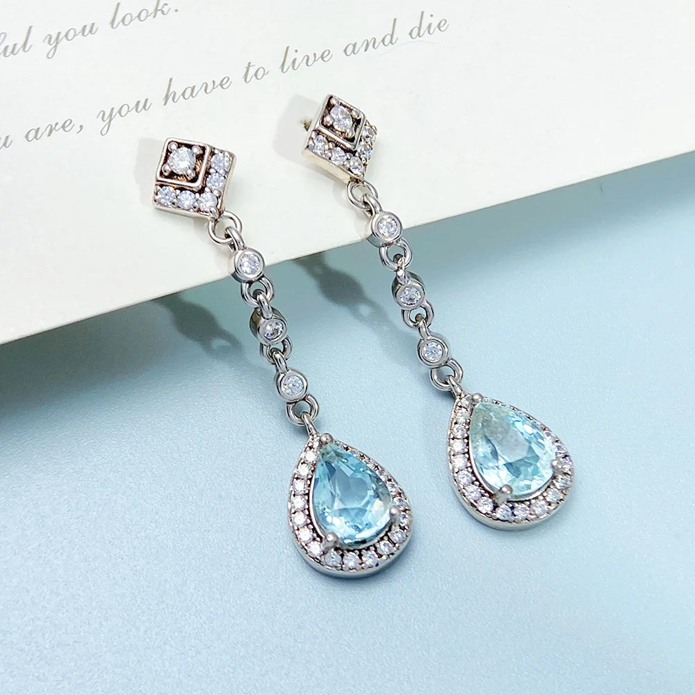 Gioiellieri Natural Aquamarine Earrings S925 Sterling Silver for Women Elegant March Birthstone Jewelry with Real Gemstones Gift for Her