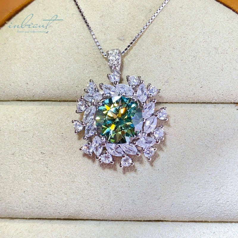 S&S 5ct Green Moissanite Blossom Pendant Necklace | 925 Silver Platinum Plated | VVS1 | S&S Collection