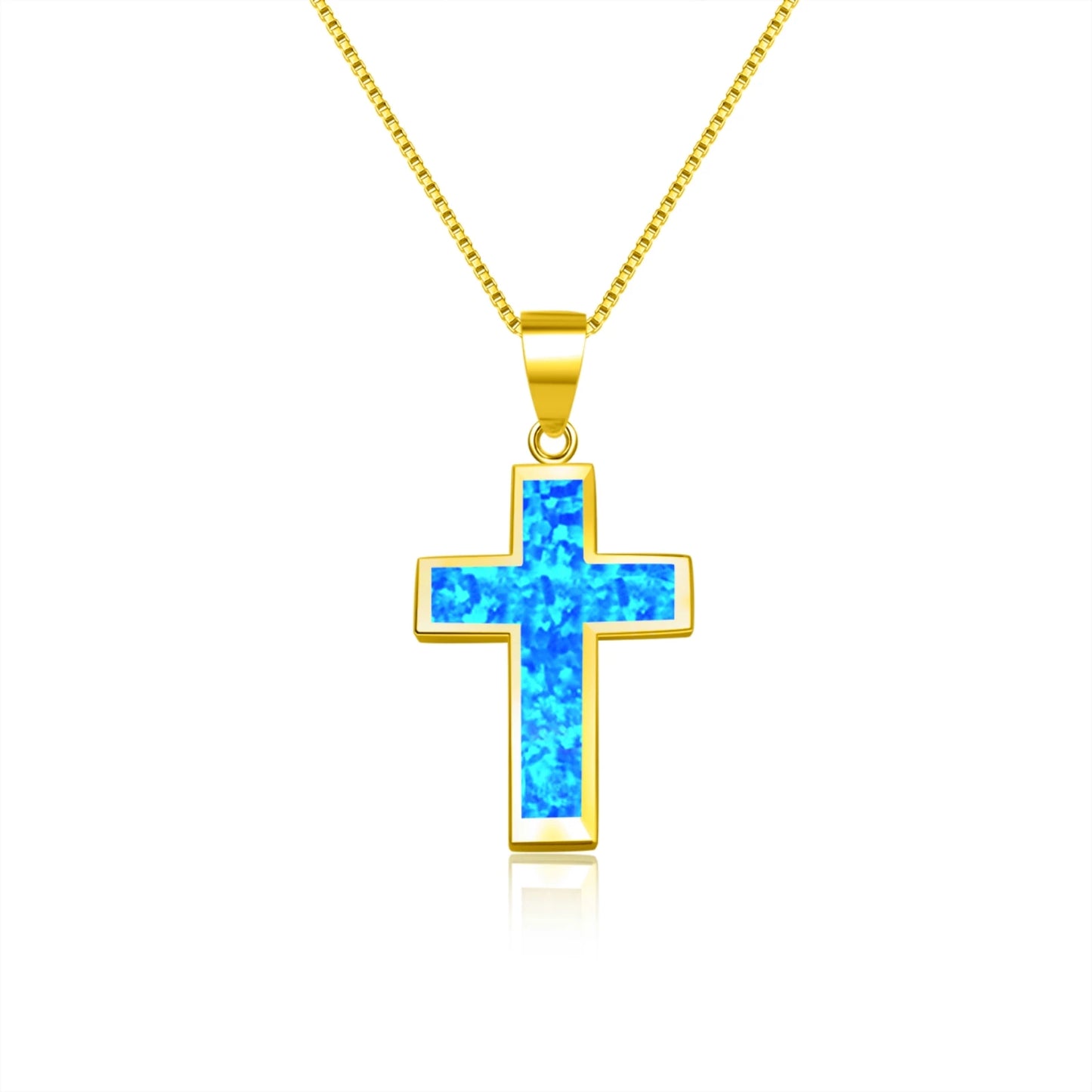Blue Opal Cross Pendant | Silver Christian Jewelry Necklace