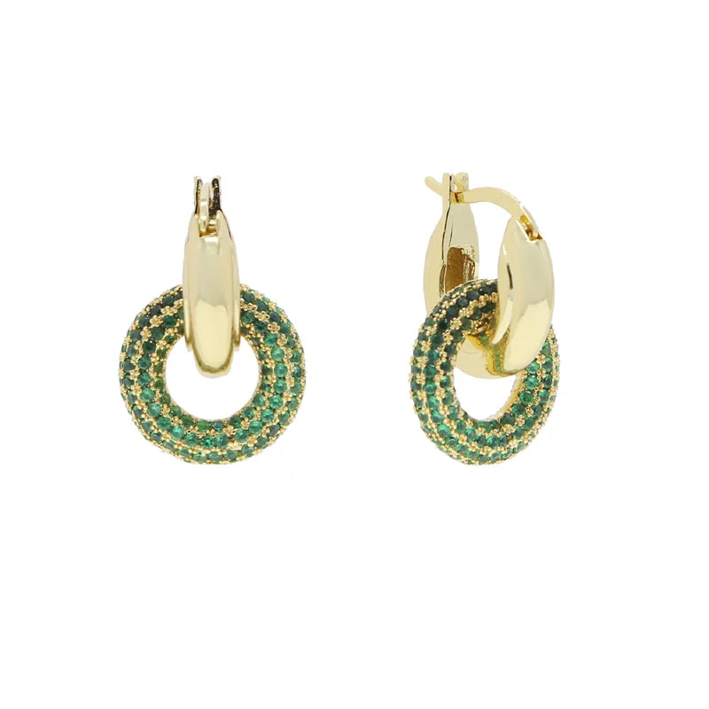 Pink Green Blue Colorful Zirconia Double Circle Huggie Hoop Earring 5A CZ High Quality Bling Fashion Design Women Jewelry