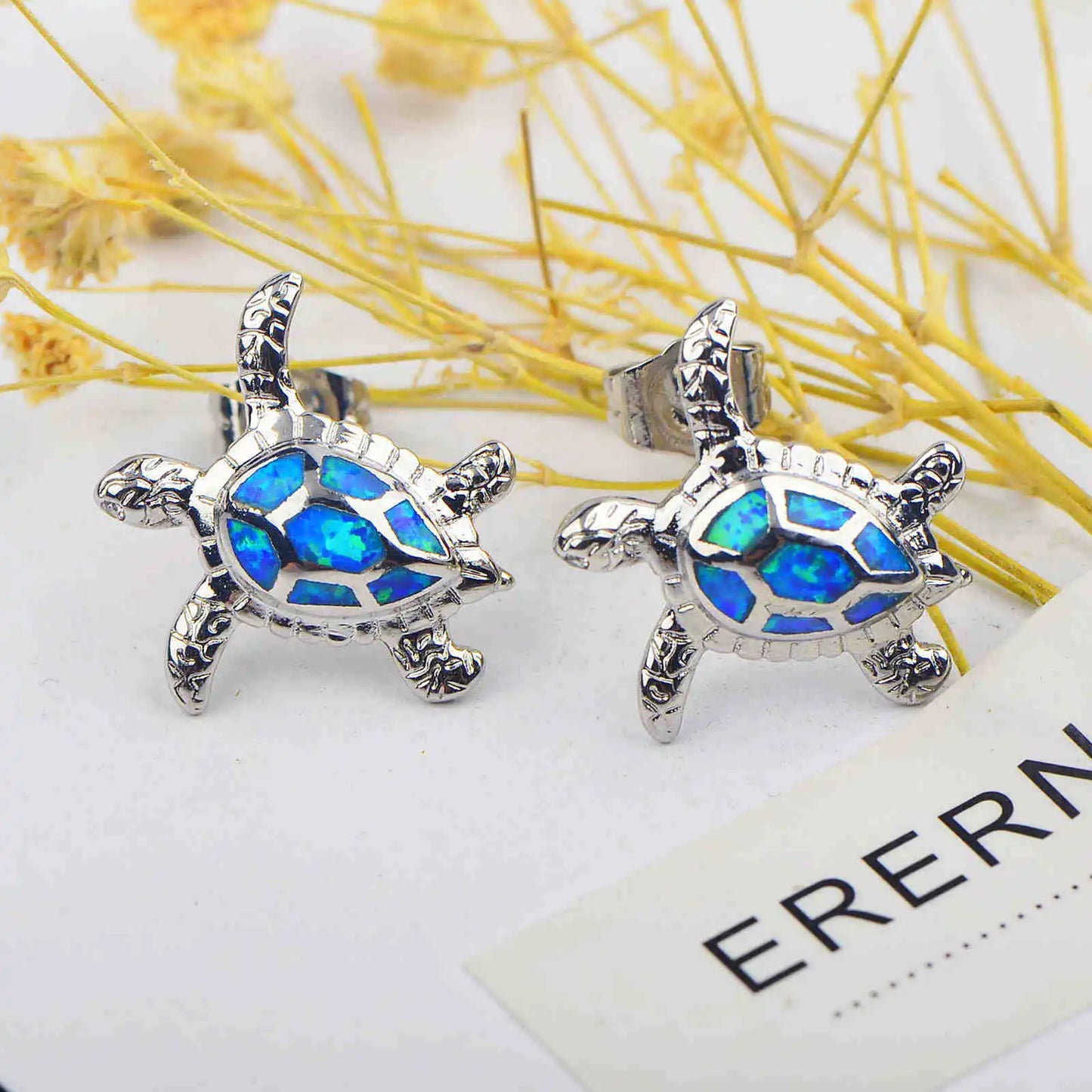 Elegant Ocean Turtle Opal Earrings  Dainty Studs with Inlaid Opal for Premium Style