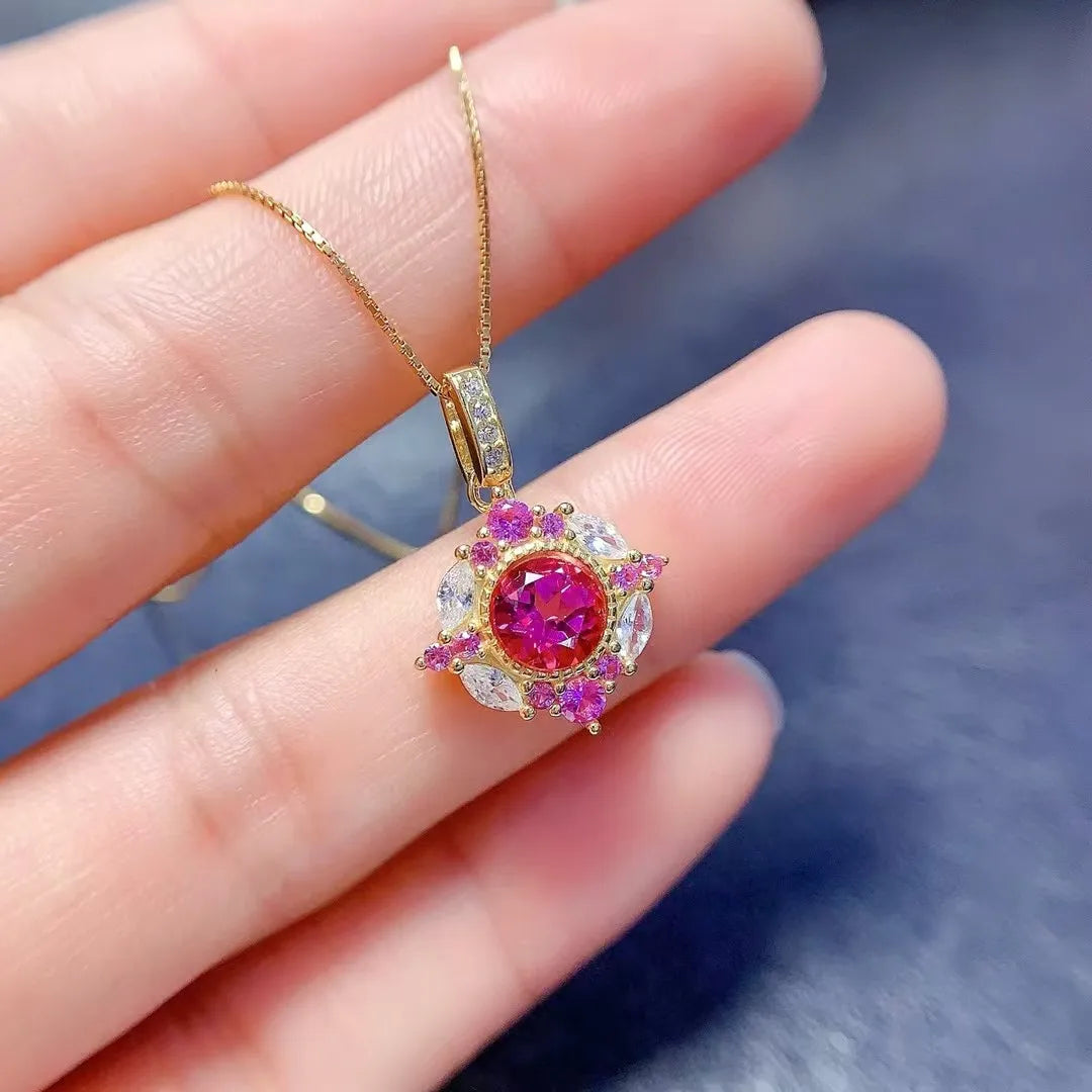 S&S Natural Pink Topaz 925 Silver Jewellery Set | 18K Gold Plated Necklace, Ring & Earrings | November Birthstone | S&S Collection