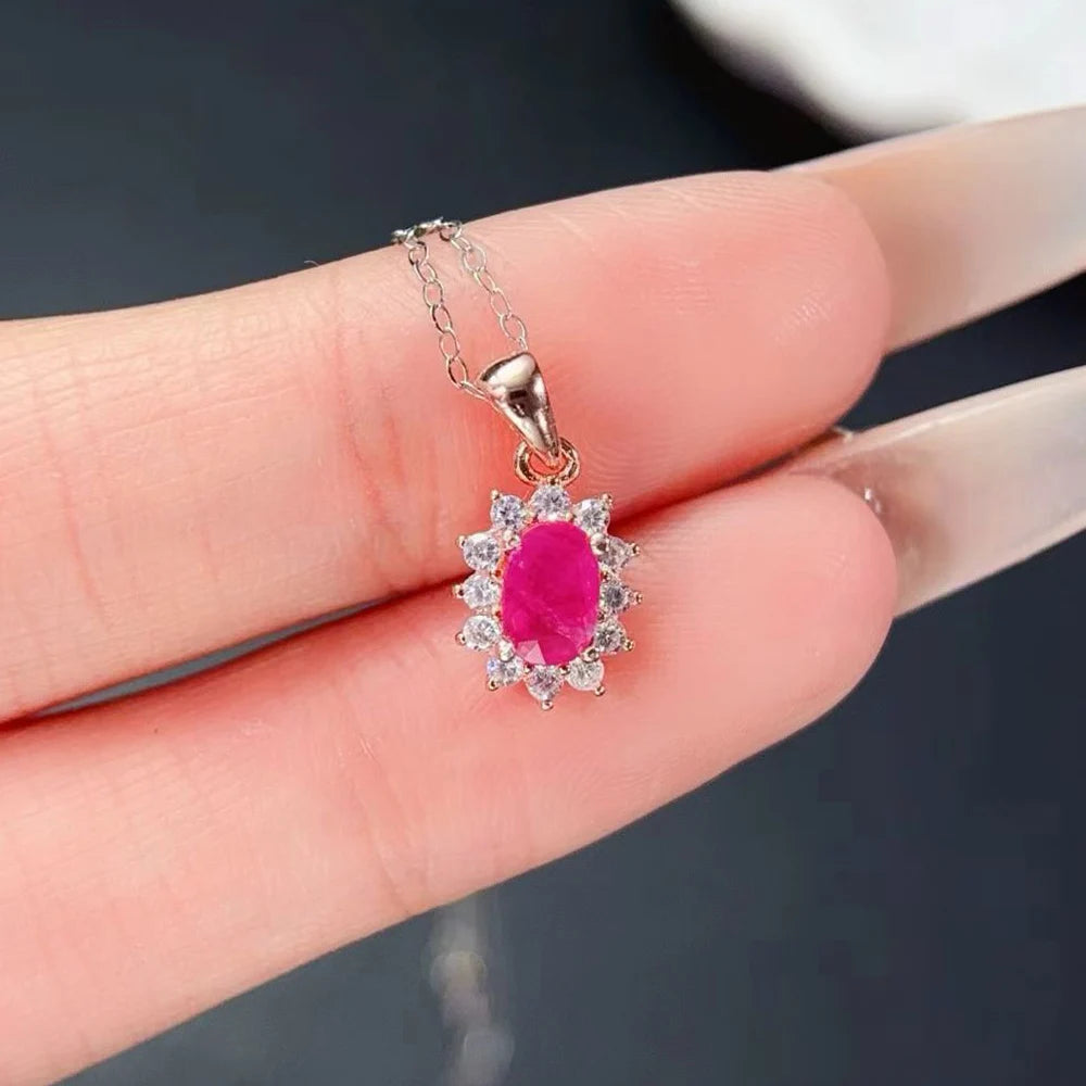 Gioiellieri Natural Ruby Sterling Silver Rhodium Plated Exquisitely Crafted Claw Setting Gemstone-Inlaid CMA Women's Anniversary Gift Party