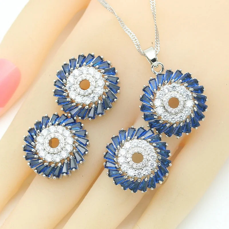 XOTICA 2022 Luxury Silver Jewelry Set for Women Blue Zircon Stones Bracelet Earrings Necklace Pendant Ring for Wedding Birthday Party