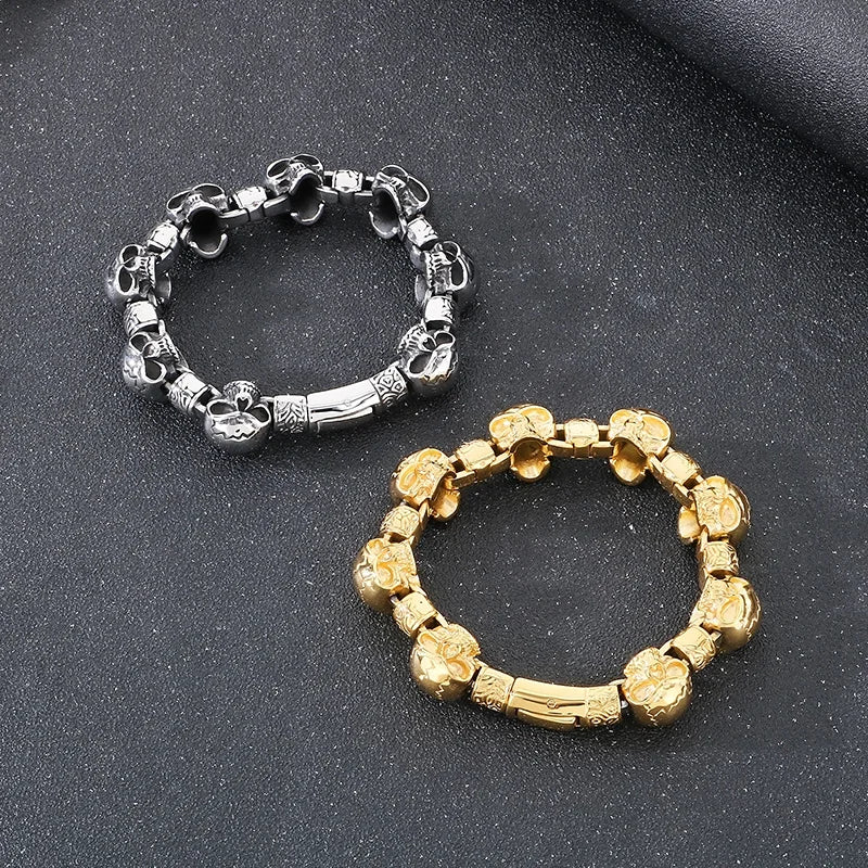 KALEN Men Punk Fine Jewelry Fashion Bracelets Stainless Steel Halloween Skull Links Bracelet Bangle