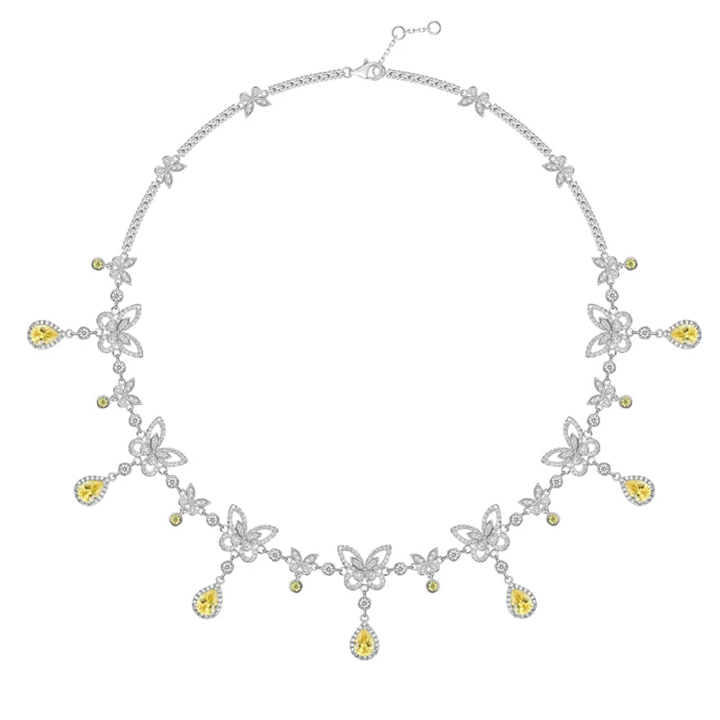 Brass Plated Gold Inlaid Zircon Colorful butterfly Necklace Earrings Bracelet Women's Banquet High-end Suit