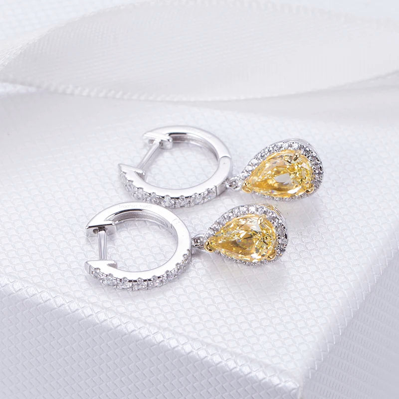 Messi Jewelry MSE-607  Silver 2CT Yellow High Carbon Cubic Zircon Fine Jewelry Earrings for Dating or Wedding
