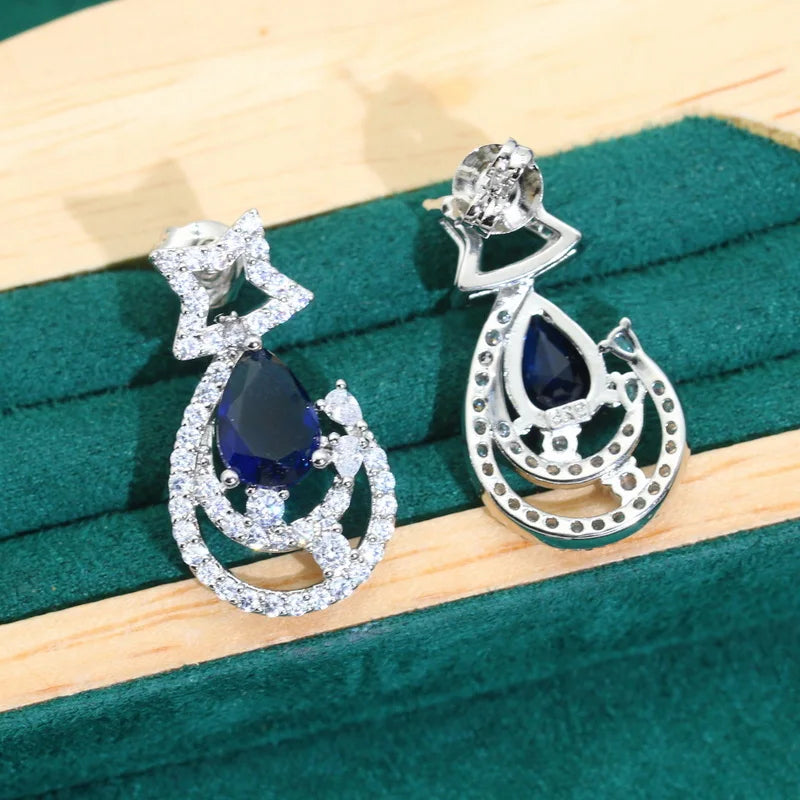 XOTICA Blue Zircon 925 Silver Bridal Jewelry Set for Women Earrings Necklace Pendant Ring Bracelet for Wedding Party Birthday Gifts