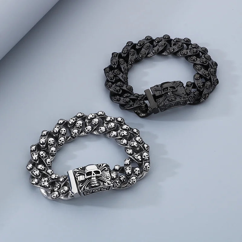 KALEN Punk Style Fine Jewelry Fashion Bracelets Stainless Steel Skull Links Bracelet for Men