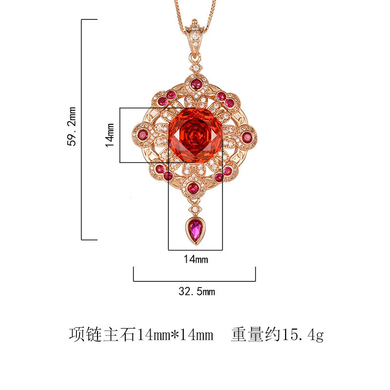 REDheart Fashion Vale Women's Copper Zircon 18K Gold Plated Flower Shape Necklace Accessories Brilliant Cut Orange Tassel Rose Gold