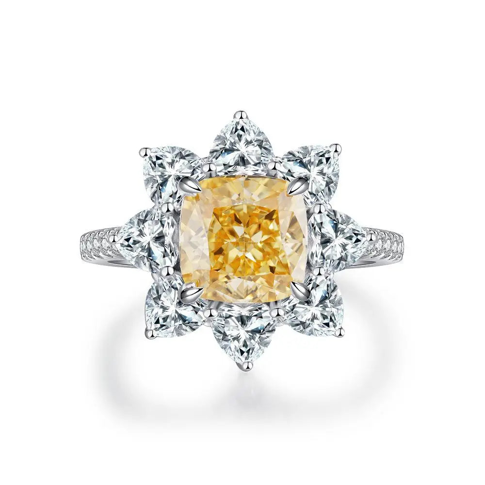 Trendy 925 Sterling Silver 5A 8A Yellow Cubic Zirconia Ring for Women Engagement Promise Bride Rings Customized Jewelry Supplies
