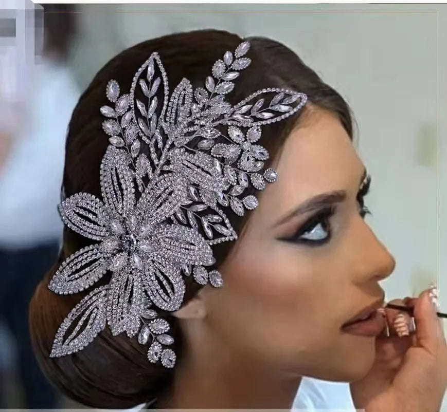 Feishiluo Luxury Cubic Crystal Hair Crown Tiara Soft Wedding Bridal Hairband Accessory