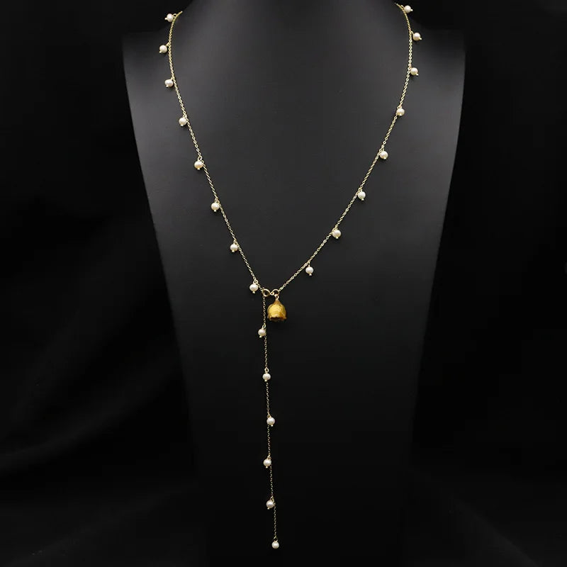 Natural Freshwater Pearl Choker Necklace Gold Plated Tassel Necklace for Women Bridal Wedding Luxury Fashion Fine Jewelry