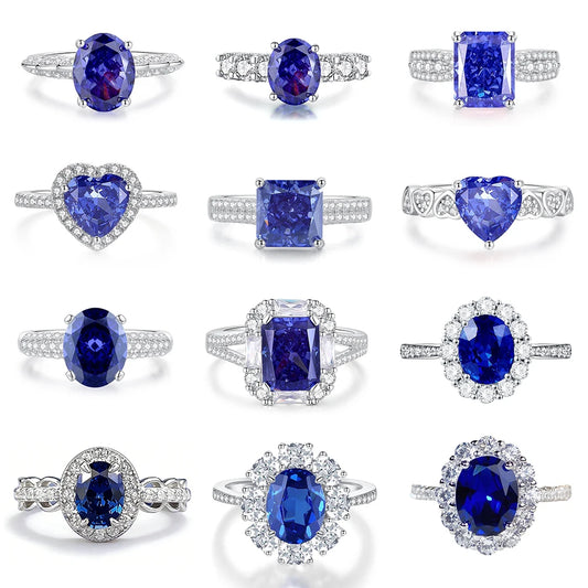 Factory Direct Women 925 Sterling Silver Sapphire Iced Out Blue 5A 8A Zirconia Ring Engagement Wedding Ring Jewelry Manufacturer