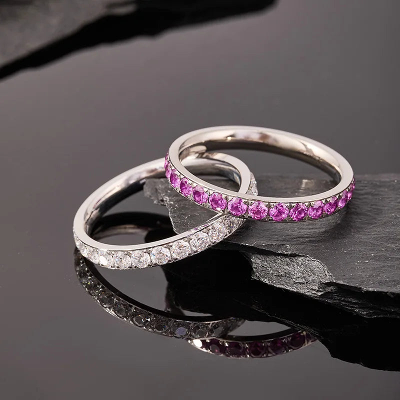 Colorful Classic Eternity Bands 3mm Titanium Silver Plated for Women Factory Price Stylish Cubic Zircon Wedding Rings Waterproof