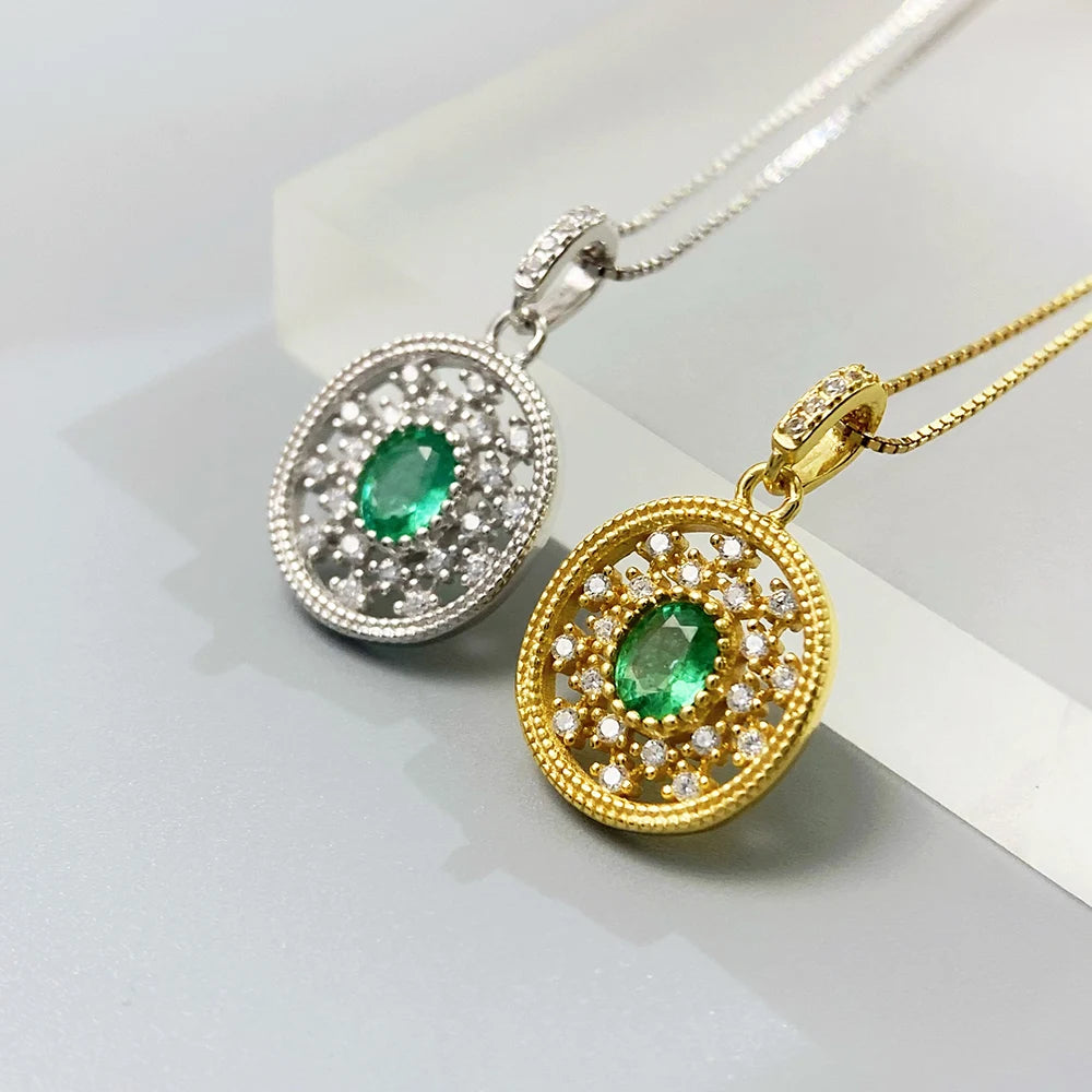 Gioiellieri Natural Green Emerald Jewelry for Women with 925 Sterling Silver Pendant May Birthstone Fine Jewelry Wedding Anniversary Choice