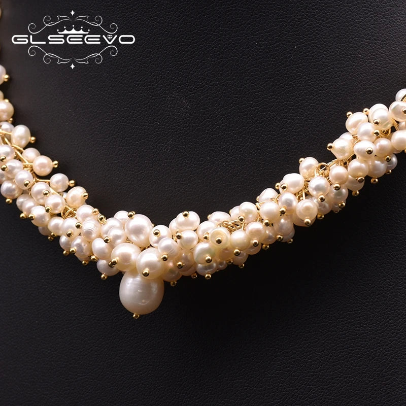 GLSEEVO Natural Freshwater Pearl Charm Chokers Necklaces for Women Wedding Trendy Gift Designer Luxury Jewelry