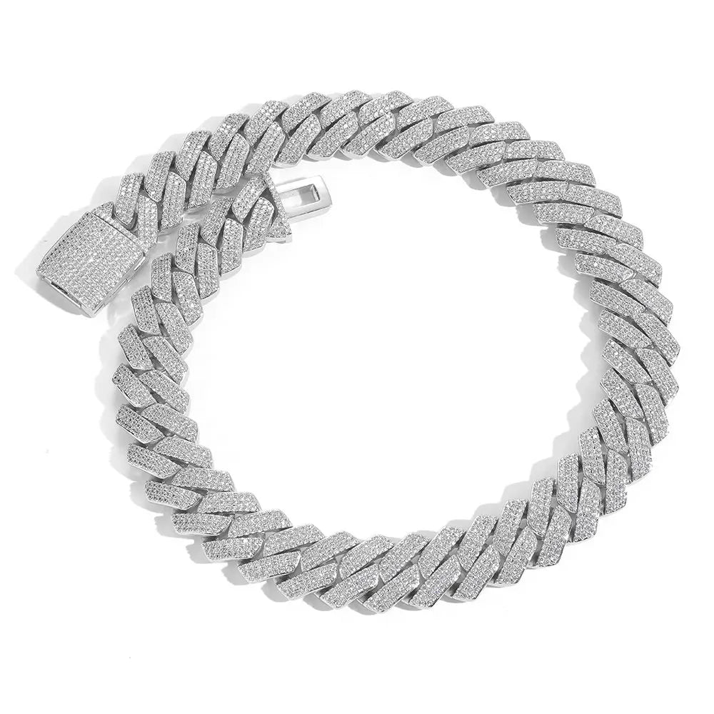 BiG-BOSS Men Hip Hop Jewelry 20mm 3 Rows Gold Chunky Necklace Iced Out Cz Prong Cuban Link Chain Necklace Diamond Cuban Chain