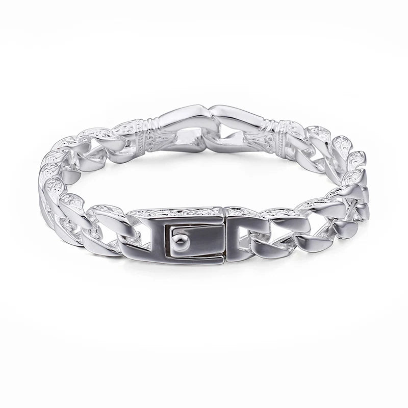 KALEN Fashion Silver Stainless Steel Link Charm Bracelet for Men
