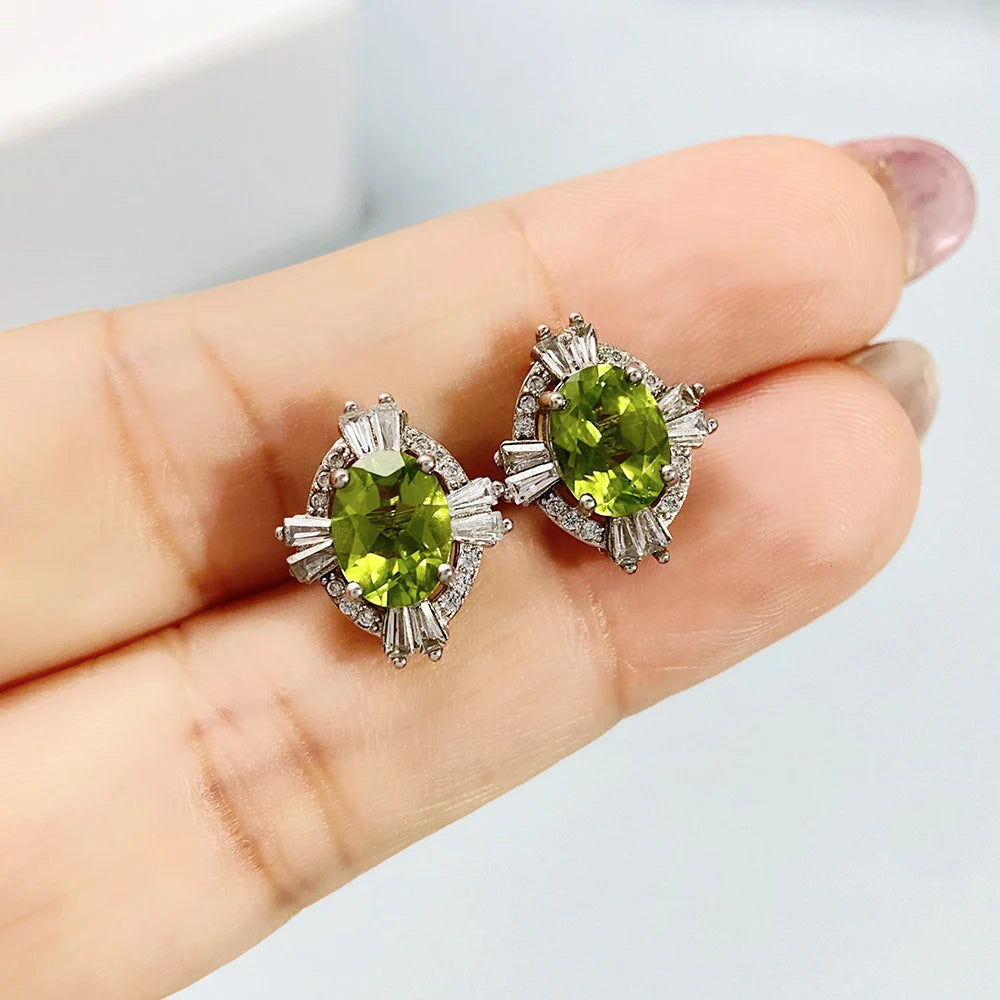 Gioiellieri Natural Peridot Stud Earrings with Sterling Silver 925 Jewelry for Women Fine Jewelry Fashion Accessories Wedding Gift Gemstones